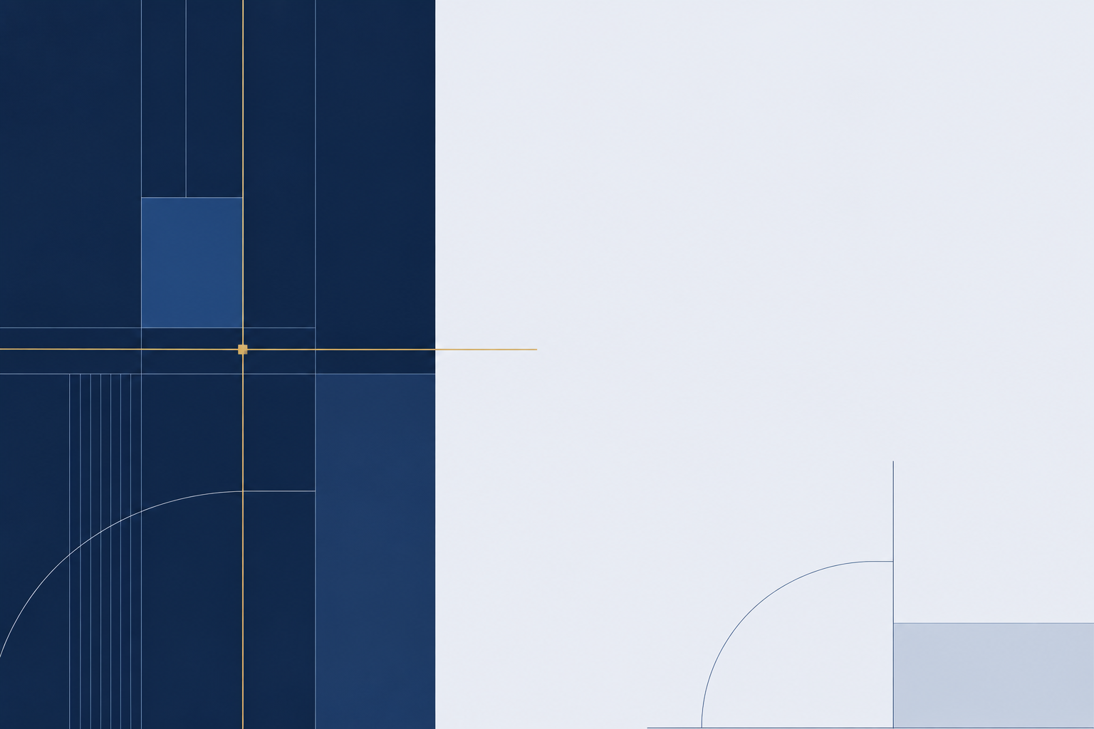 Composição gráfica abstrata em azul-marinho e dourado representando estrutura e método jurídico